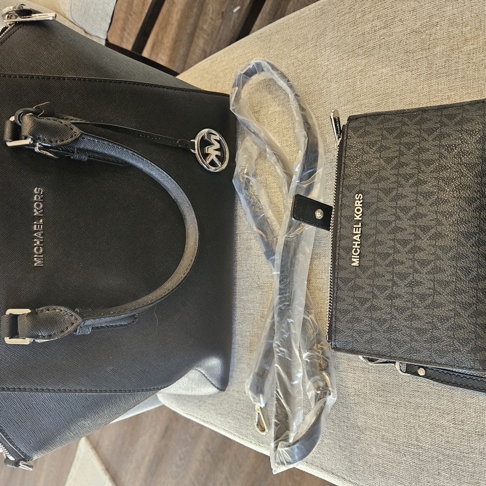 Michael Kors Black Satchel with Structured Design And Wallet